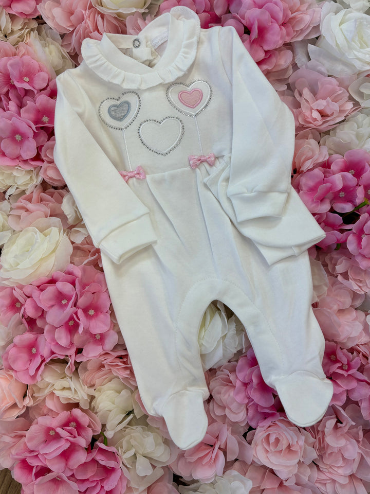 Ivory Pink Heart Babygrow