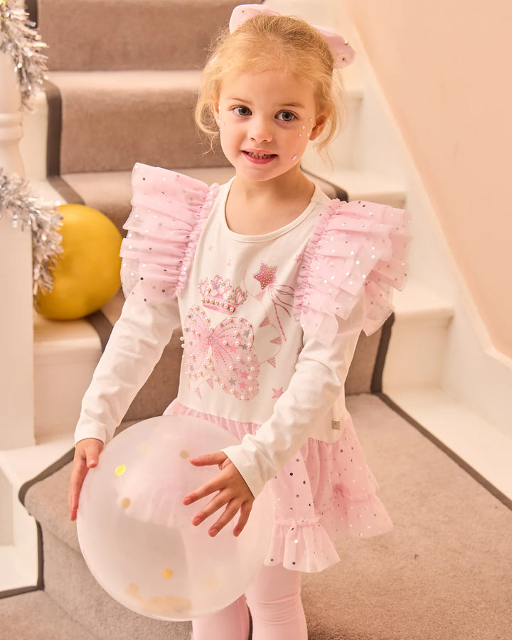Caramelo Pink Wing & Crown Ruffle Legging Set