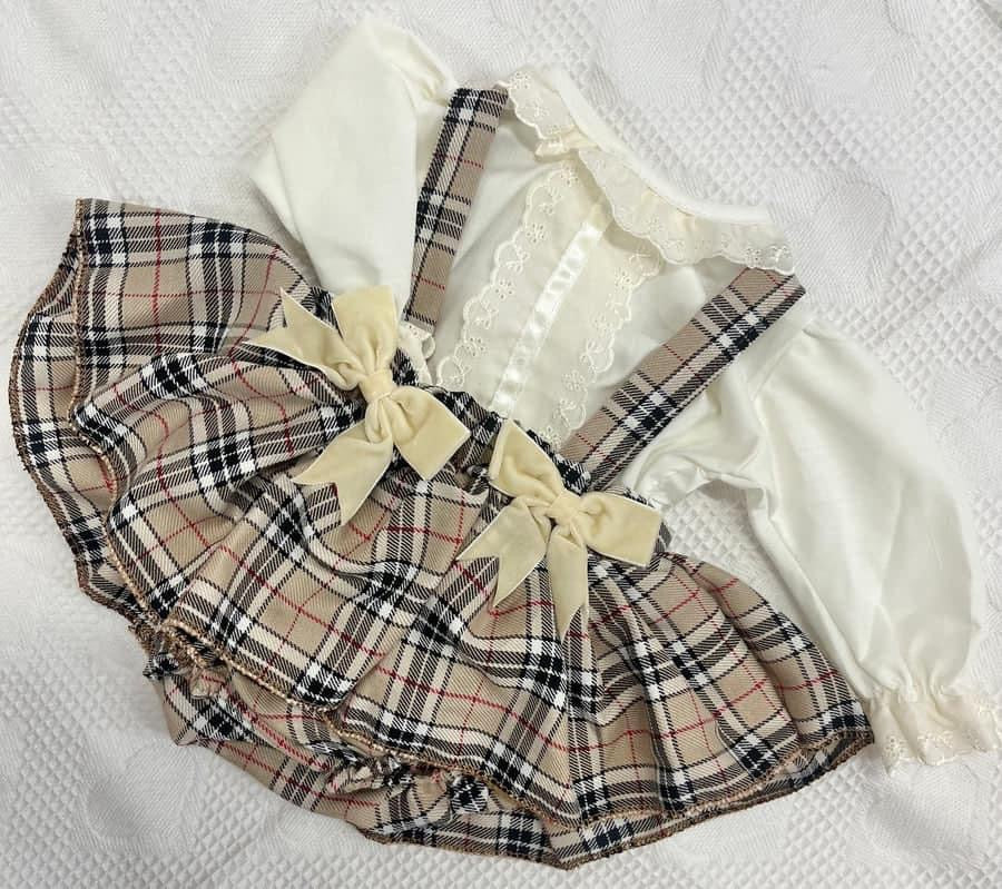 Cream Tartan Romper Dress