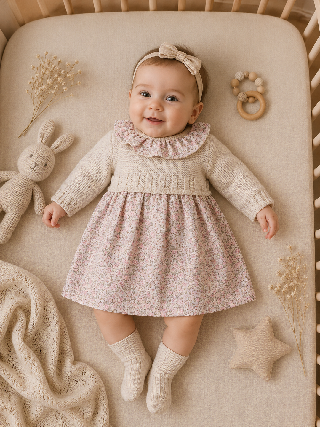 Beige & Pink Floral Dress