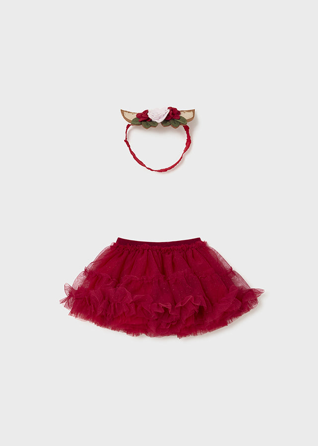 Mayoral Red Tulle Skirt, Headband & Bodysuit