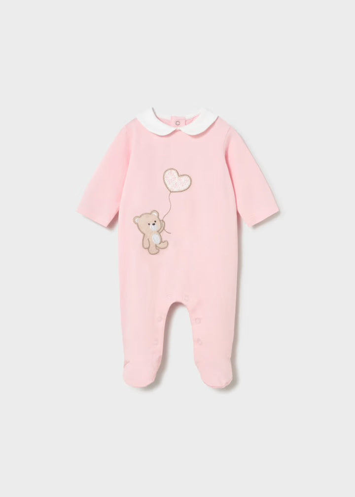 Mayoral Pink Embroidered Bear Romper