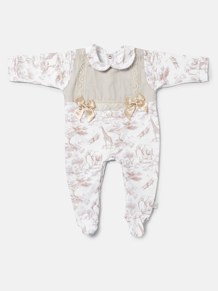 Baby Girls Safari Bow Babygrow- Beige