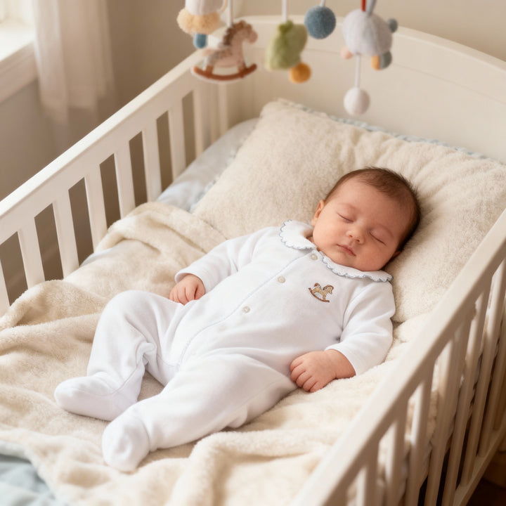 Baby Gi White & Blue Rocking Horse Babygrow