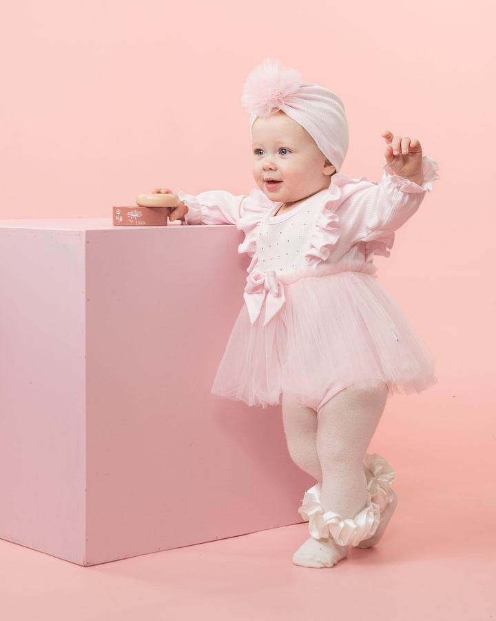 Caramelo Pink Tulle Romper Dress & Turban