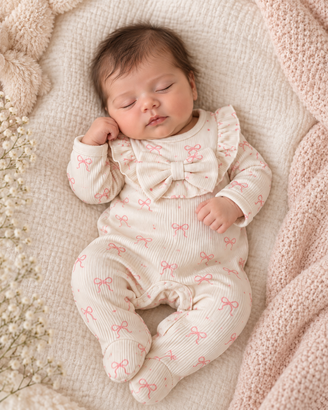 Pink Bow Babygrow & Turban Bow Hat