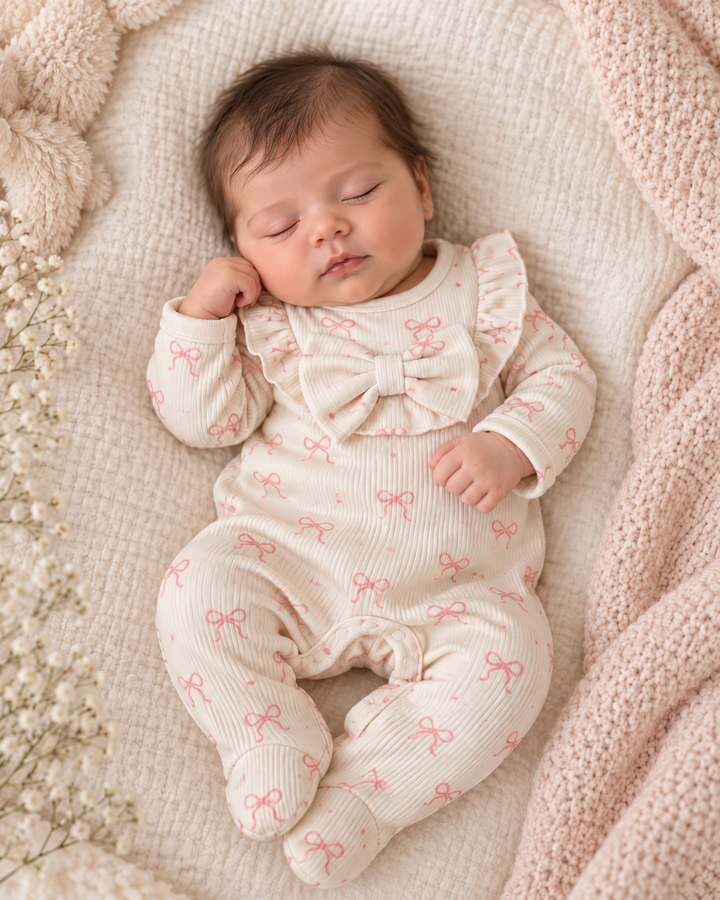 Pink Bow Babygrow & Turban Bow Hat
