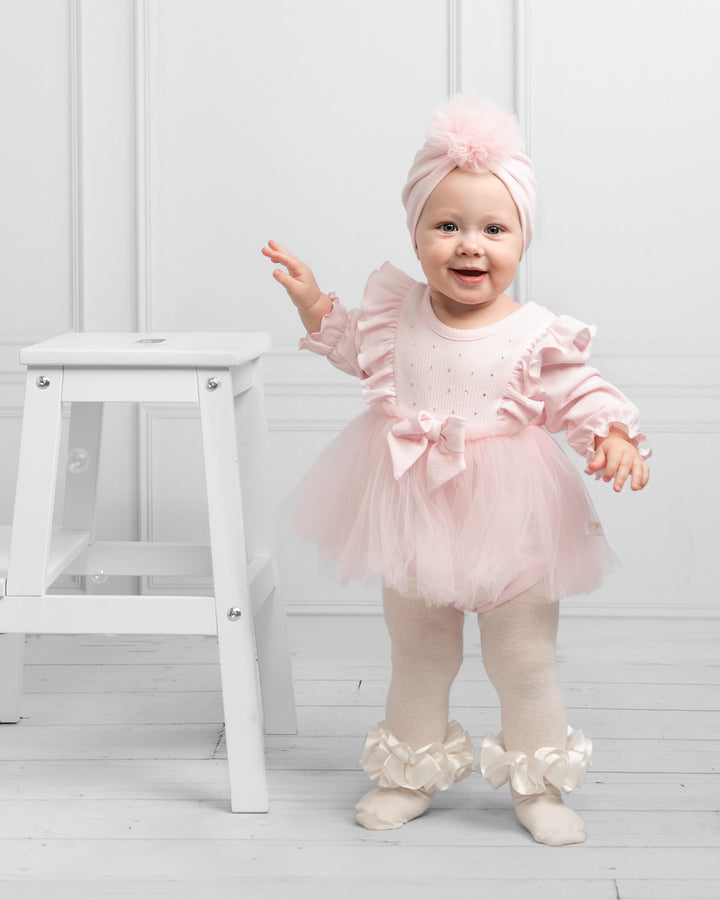 Caramelo Pink Tulle Romper Dress & Turban