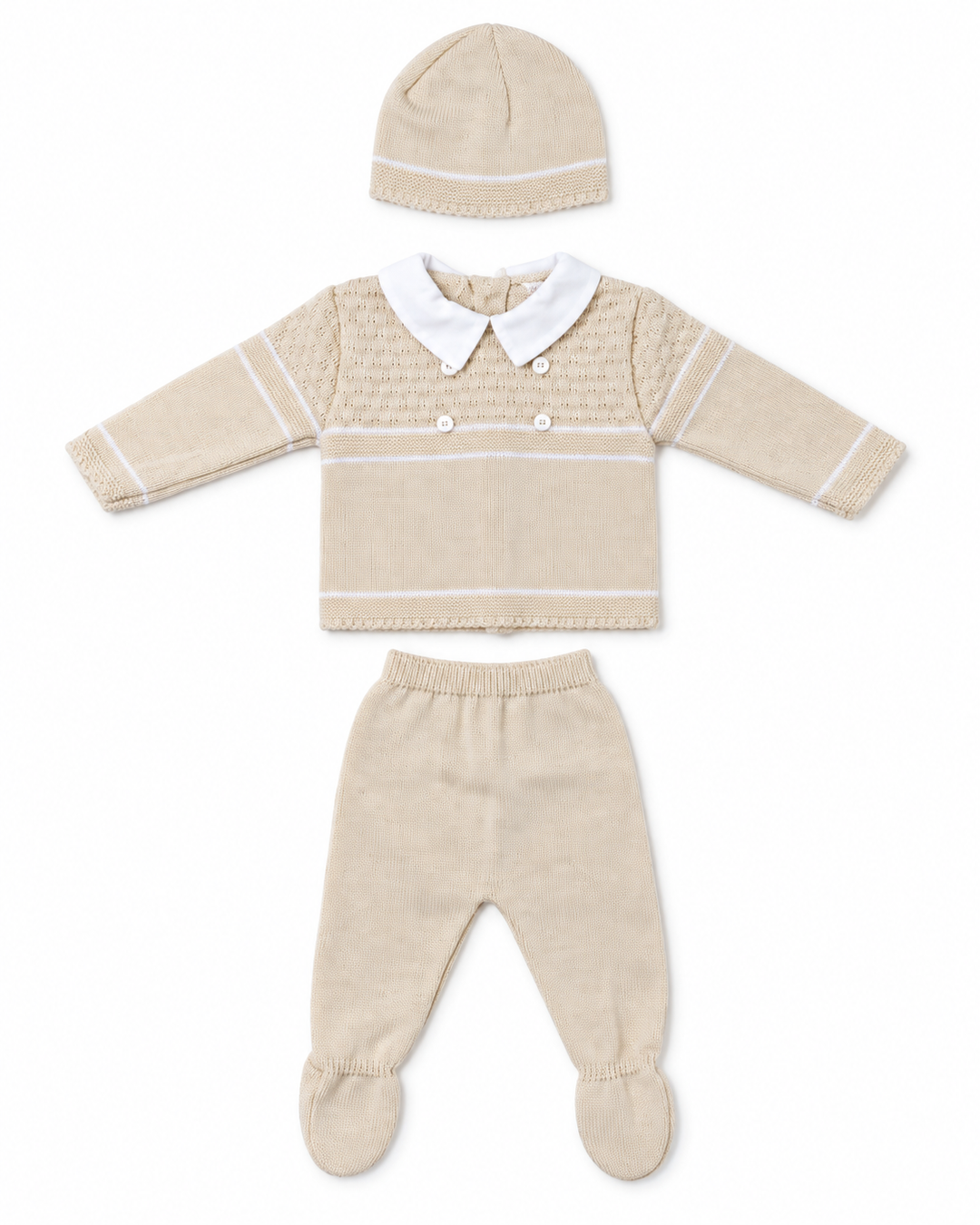 Boys Beige Knit 2 Piece & Hat
