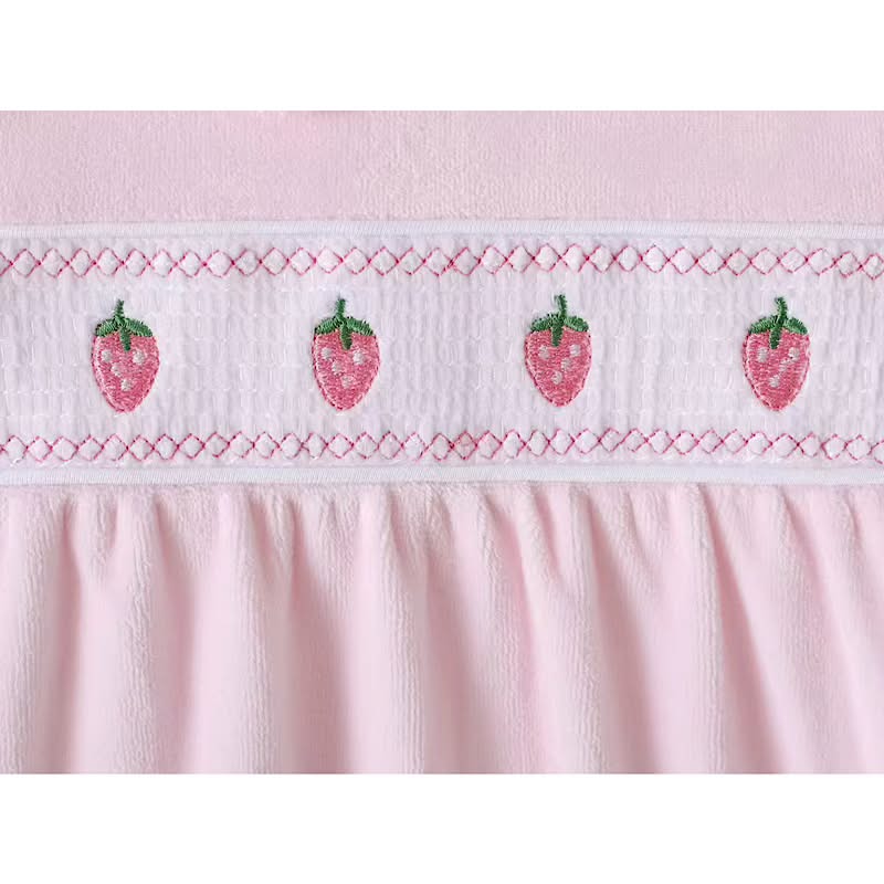 Pink Velour Smocked Strawberry Babygrow