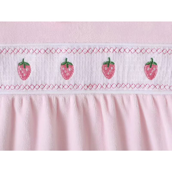 Pink Velour Smocked Strawberry Babygrow