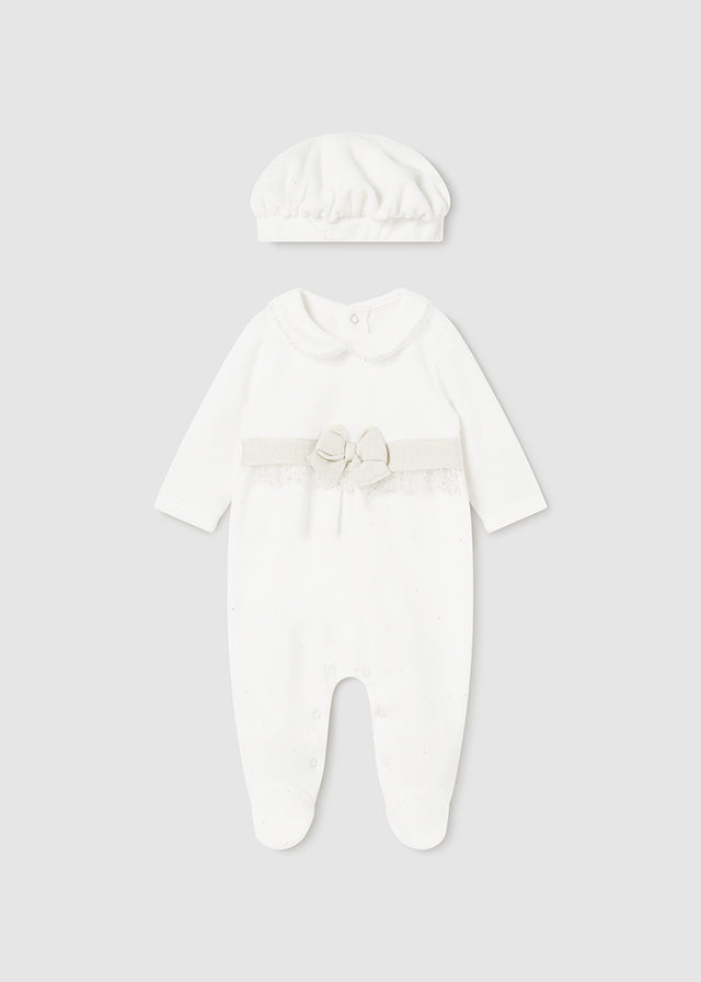 Mayoral Velour Babygrow With Beret