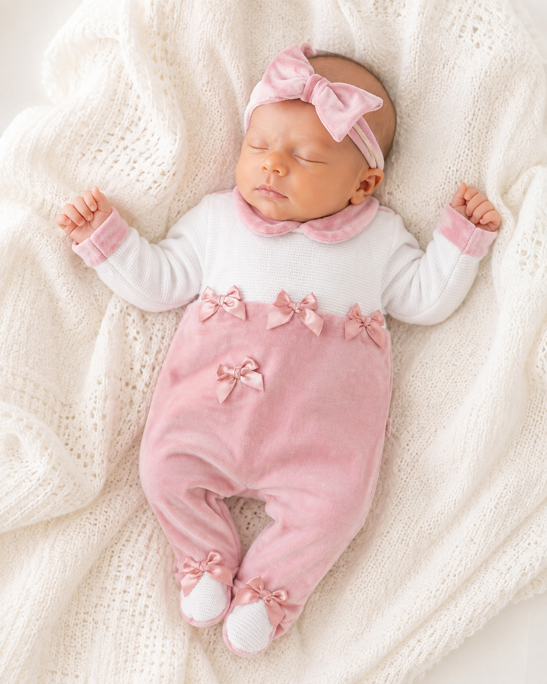 Dusty Pink Satin Bow Babygrow