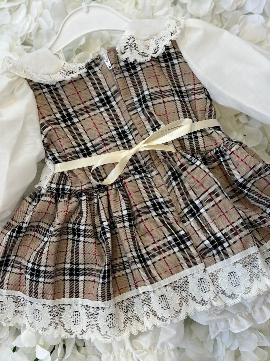 Cream Tartan Fairytale Dress & Bloomers