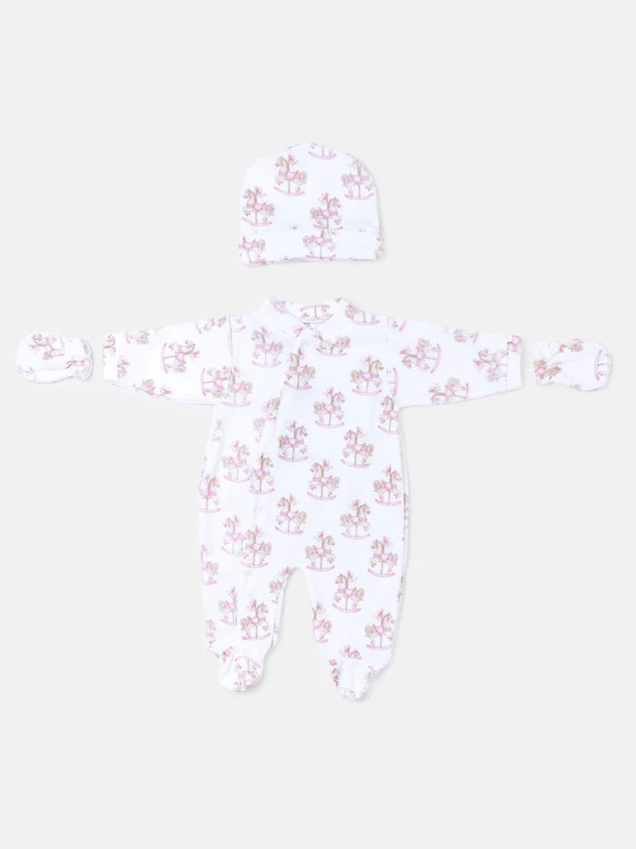 Velour Pink Rocking Horse 3 Piece Set