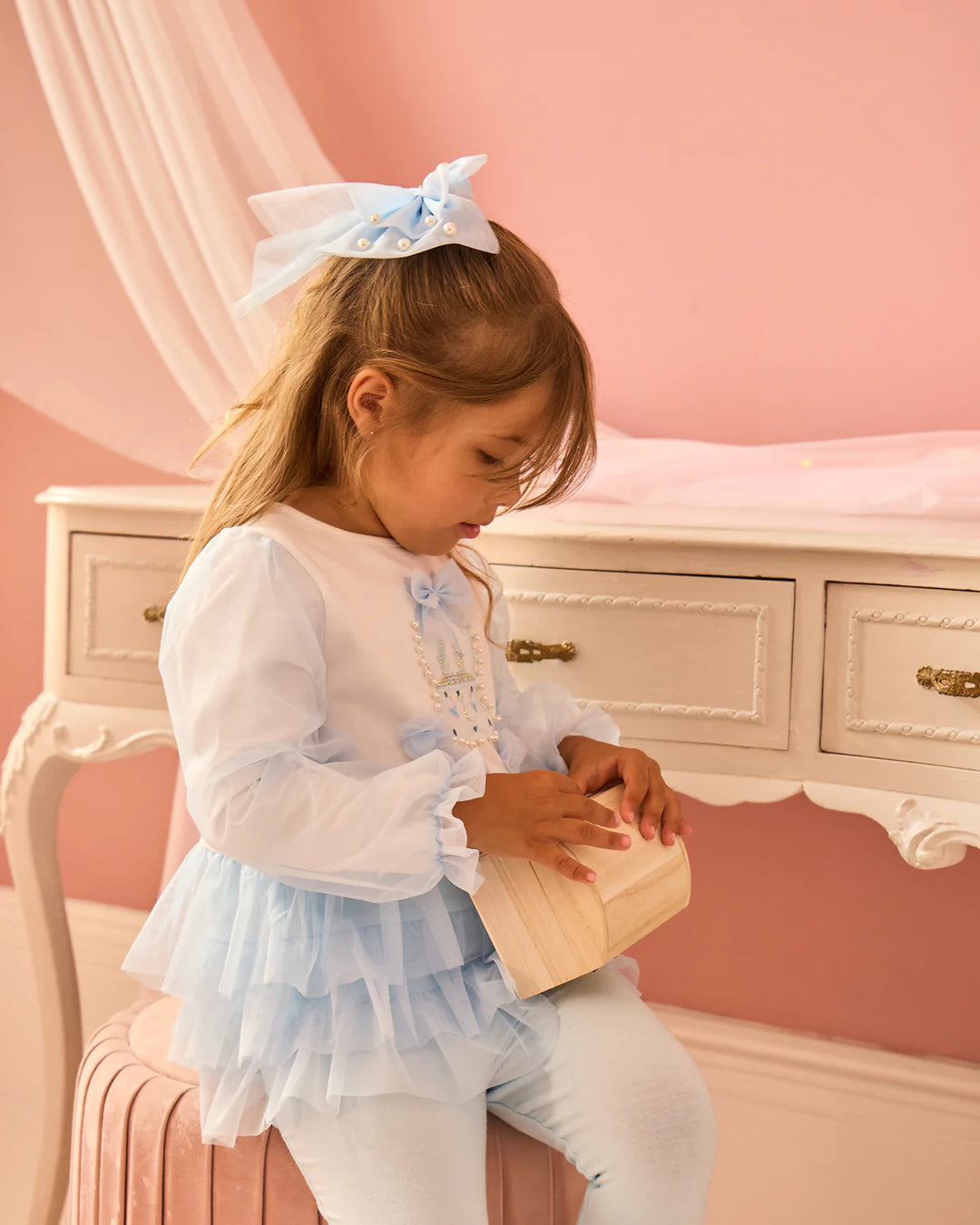 Caramelo Sky Blue Tulle Layered Legging Set