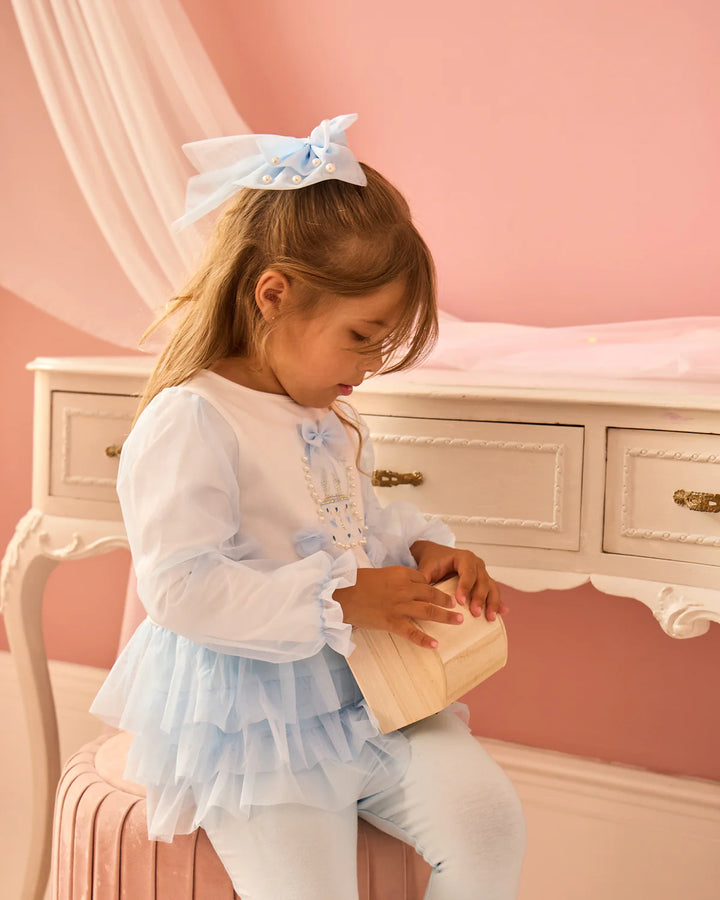 Caramelo Sky Blue Tulle Layered Legging Set