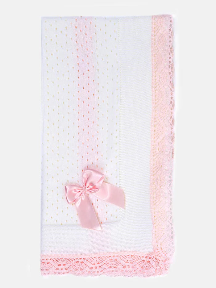 Baby Open Dot Knitted Shawl- White & BabyPink