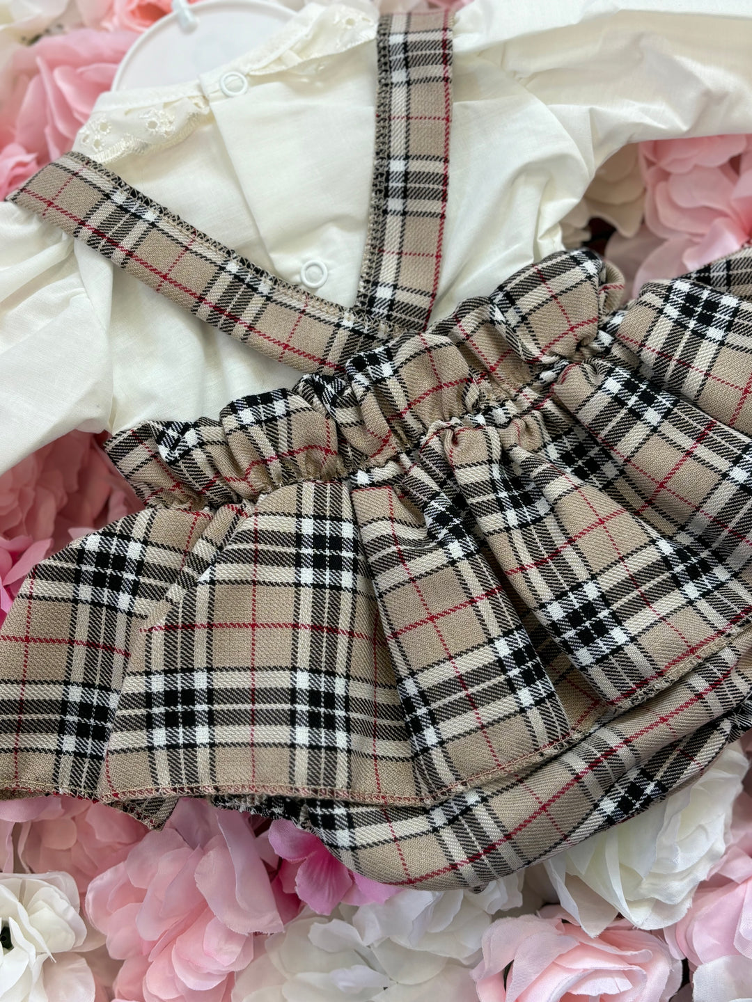 Cream Tartan Romper Dress