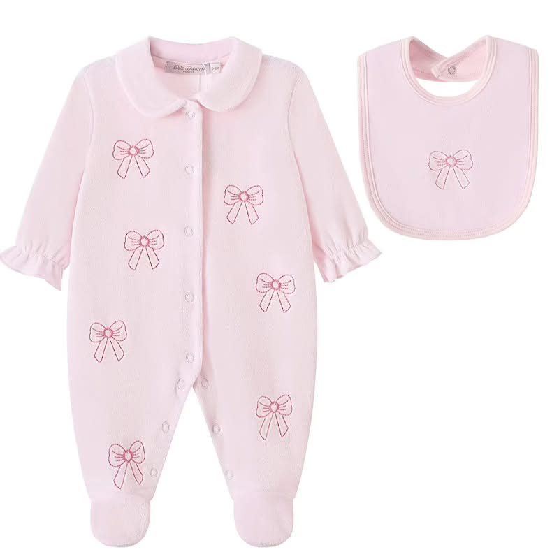 Pink Bow Embroidered Babygrow & Bib Set