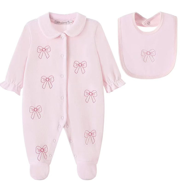 Pink Bow Embroidered Babygrow & Bib Set