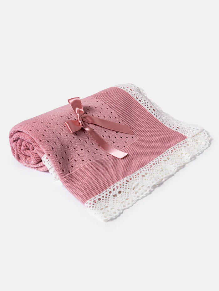 Baby Open Dot Knitted Shawl- Dusty Pink