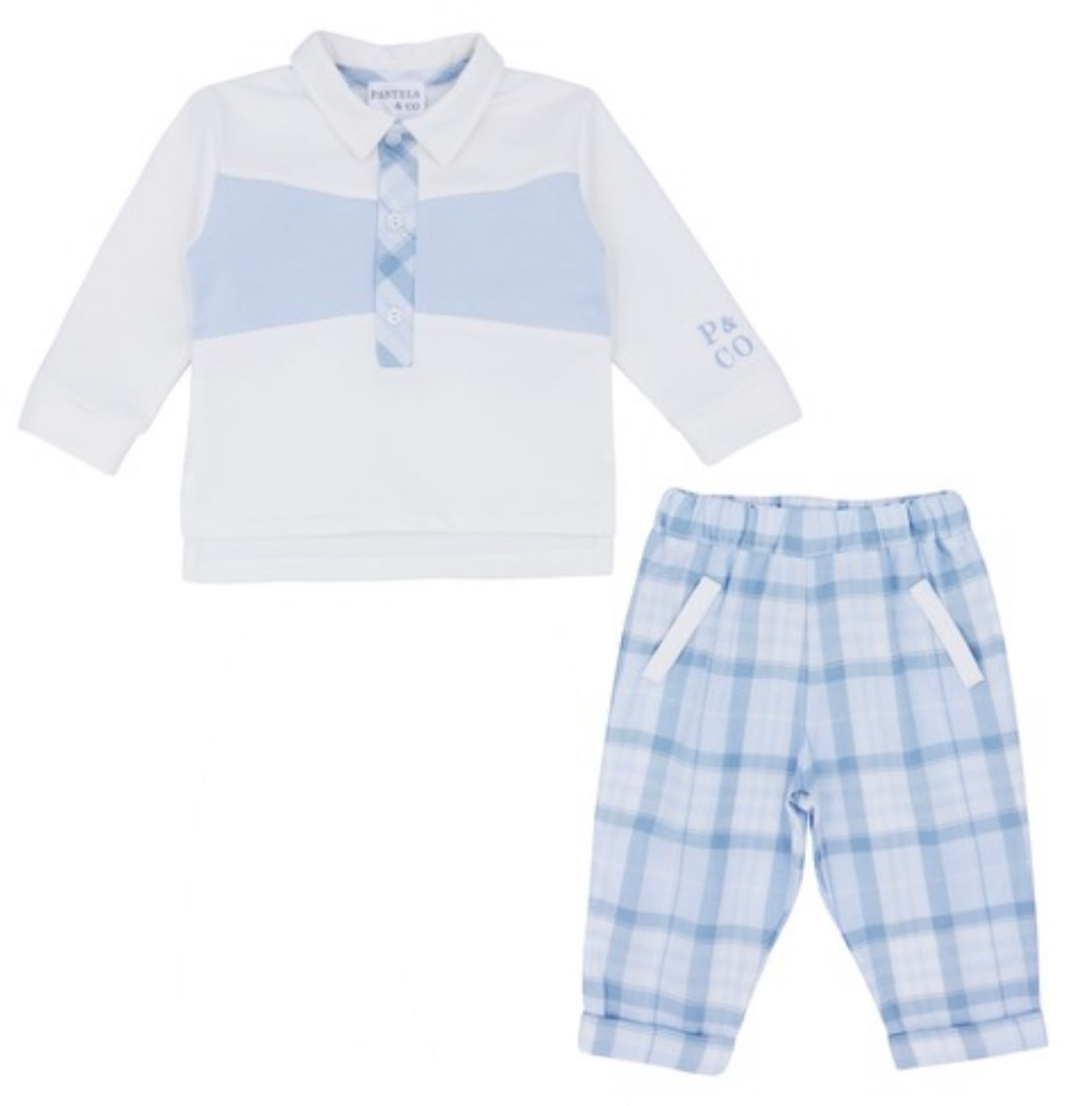 Pastels & Co Blue Check Top & Trouser Set