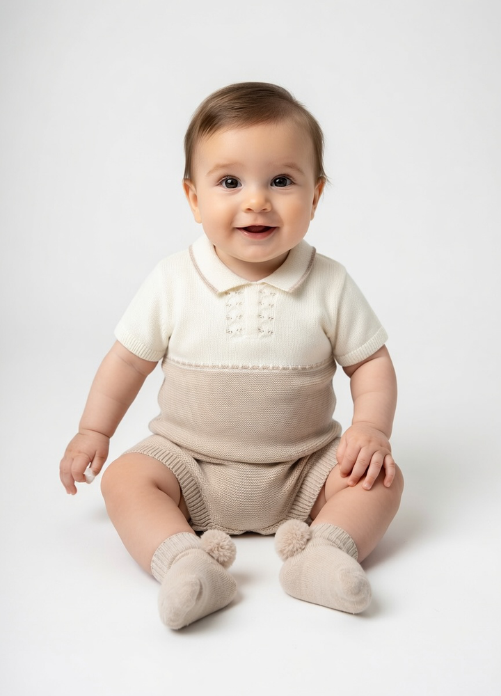 Mayoral Beige & Cream Knitted Romper