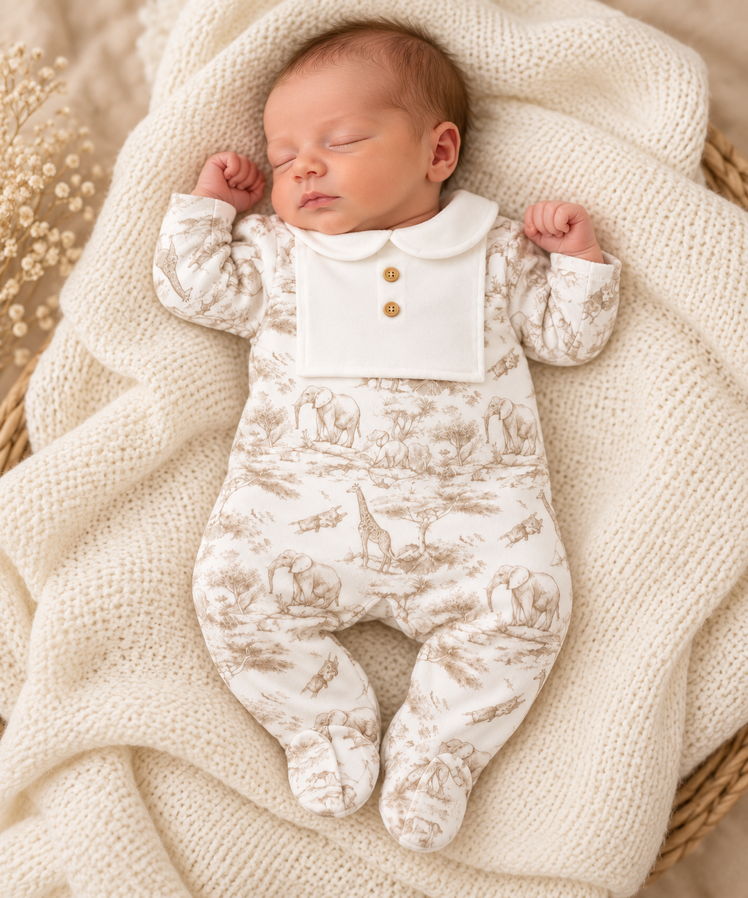 Beige Velour Safari Babygrow