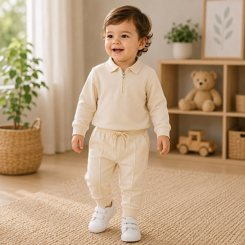 Soft Beige Zip Polo Tracksuit