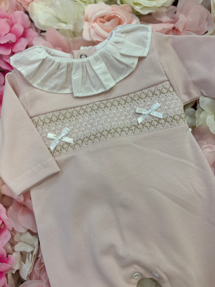 Dusty Pink Frilly Collar Babygrow