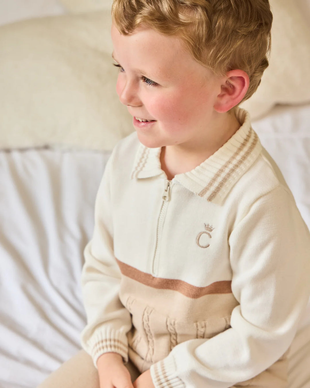 Caramelo Mink & Ivory Cable Knit Polo Set