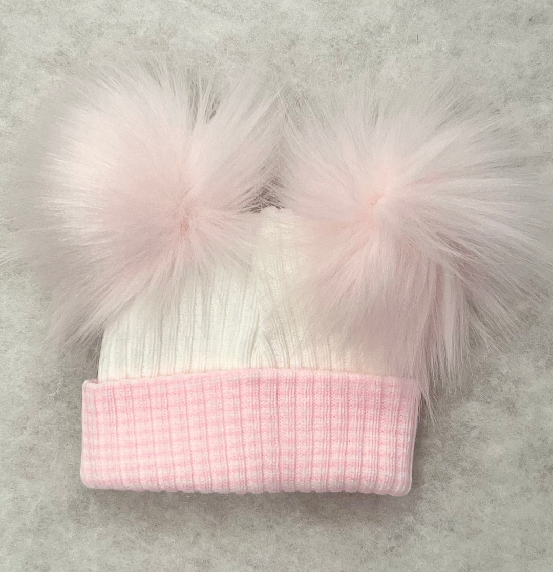 Pink & White Newborn Pom Hat