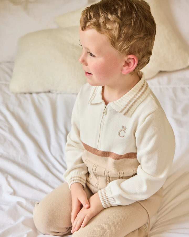 Caramelo Mink & Ivory Cable Knit Polo Set