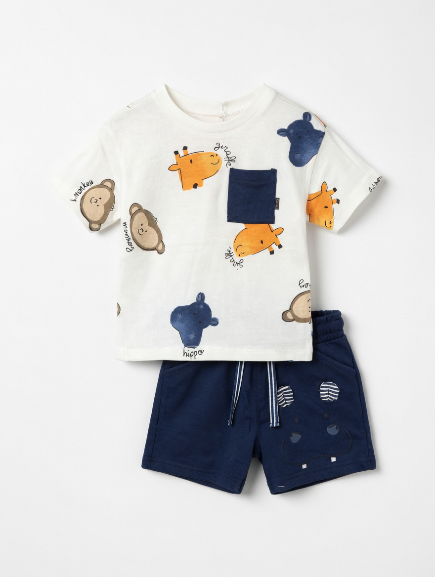 Mayoral Animal Print Top & Navy Shorts