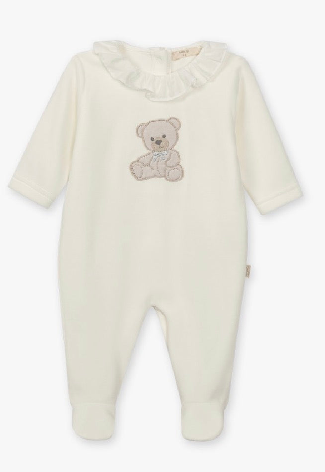 Baby Gi Ivory Teddy Velour Babygrow