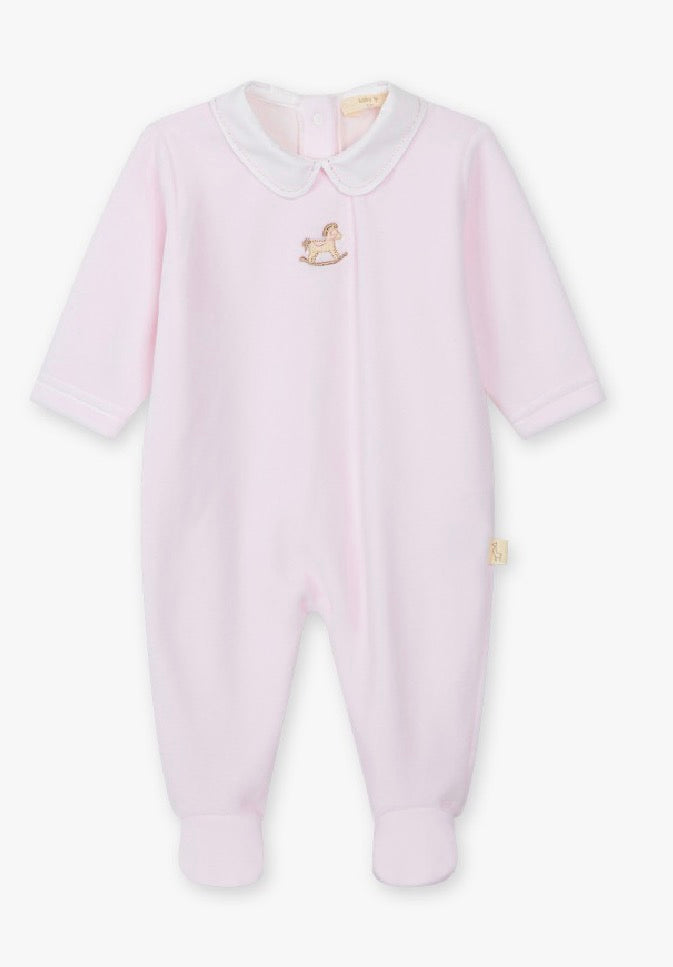 Baby Gi Pink Velour Rocking Horse Babygrow