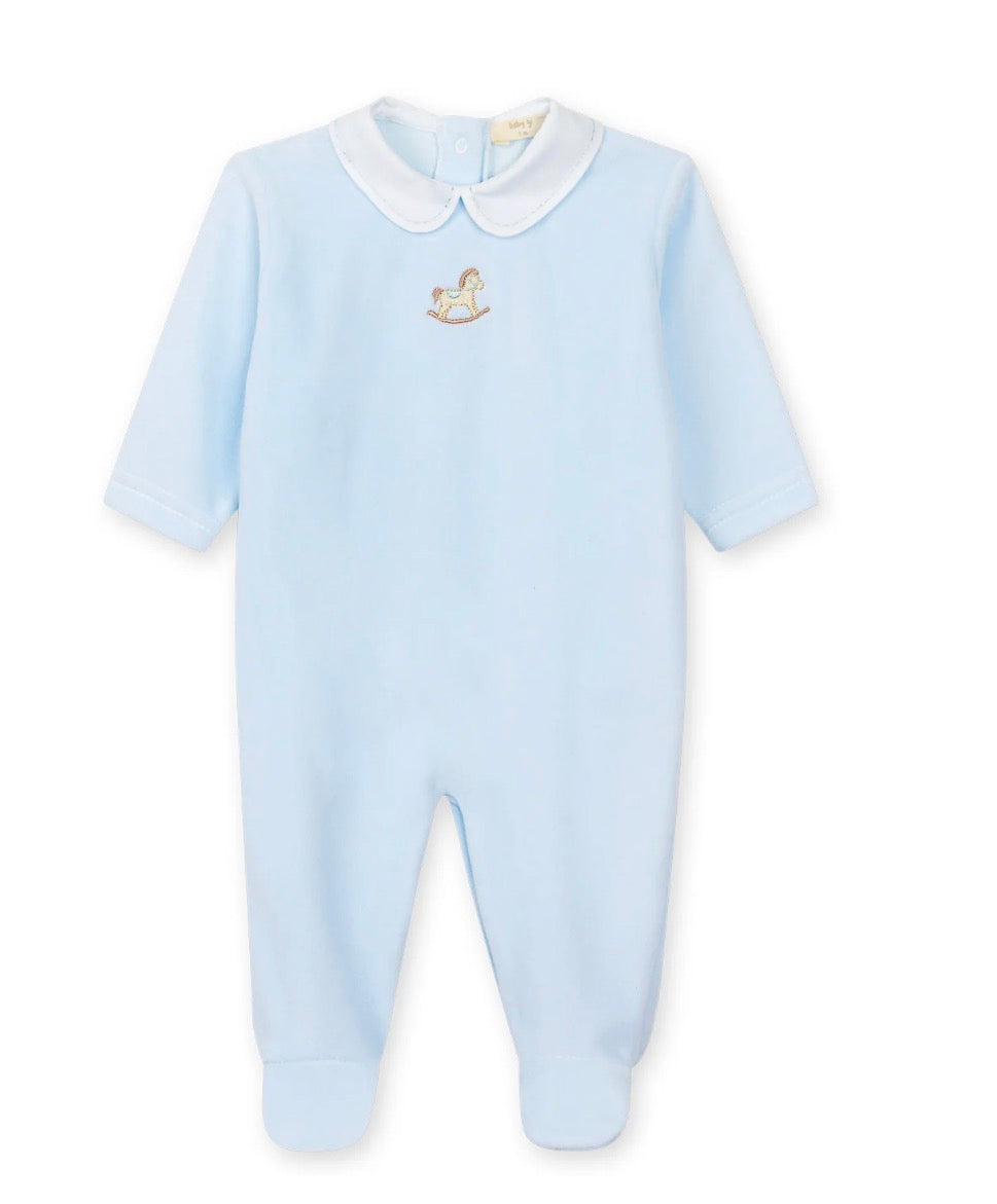 Baby Gi Blue Velour Rocking Horse Babygrow