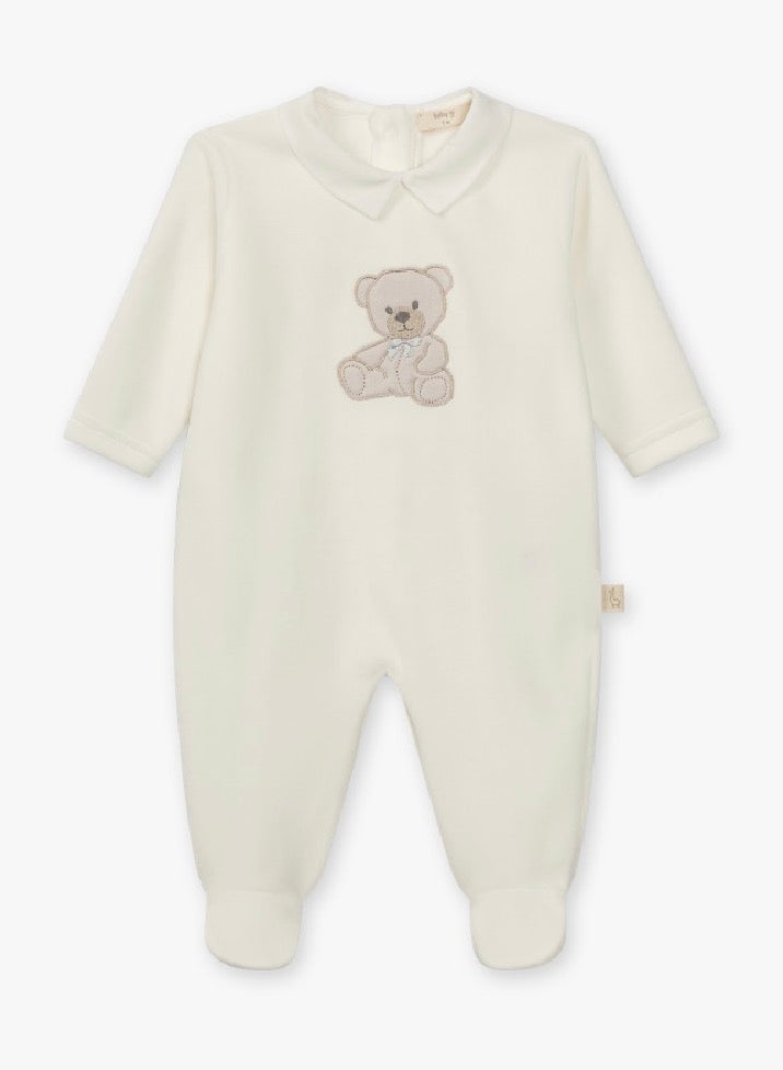 Baby Gi Ivory Sweet Teddy Velour Babygrow