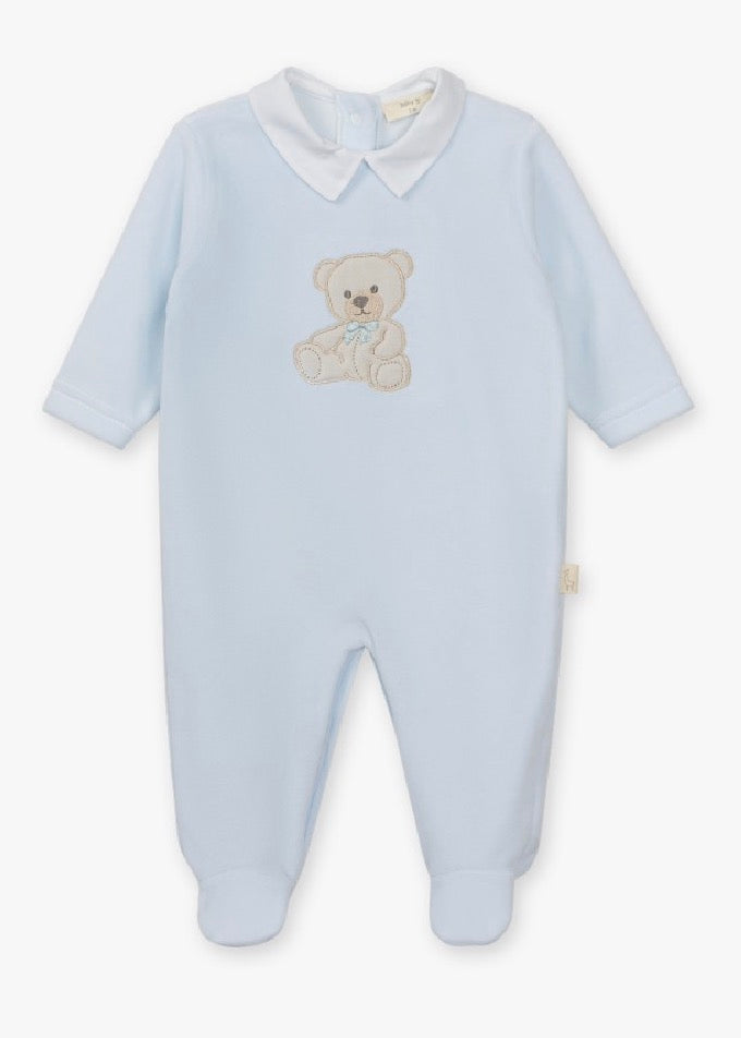 Baby Gi Blue Sweet Teddy Velour Babygrow