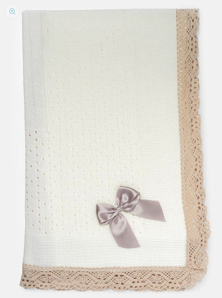 Baby Open Dot Knitted Shawl- Ivory & Beige