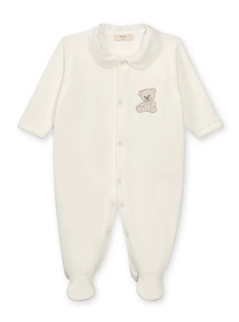 Baby Gi Ivory Sweet Teddy Velour Babygrow