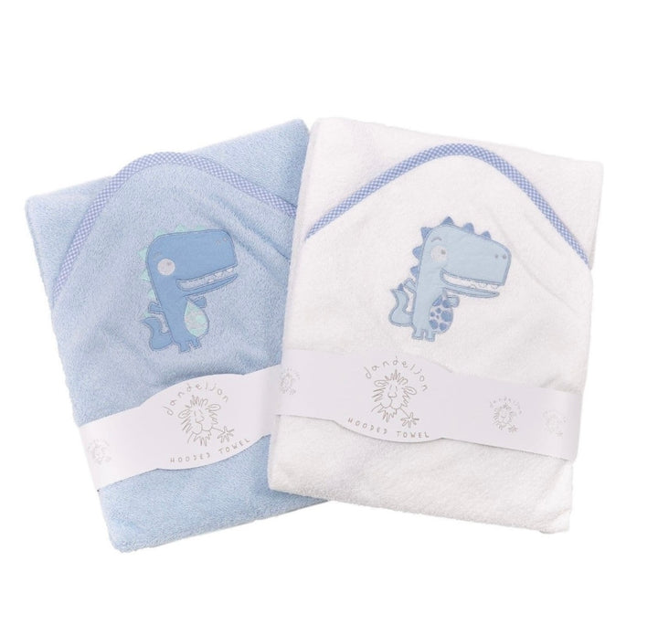 Dandelion DinoHooded Towel (white & blue)