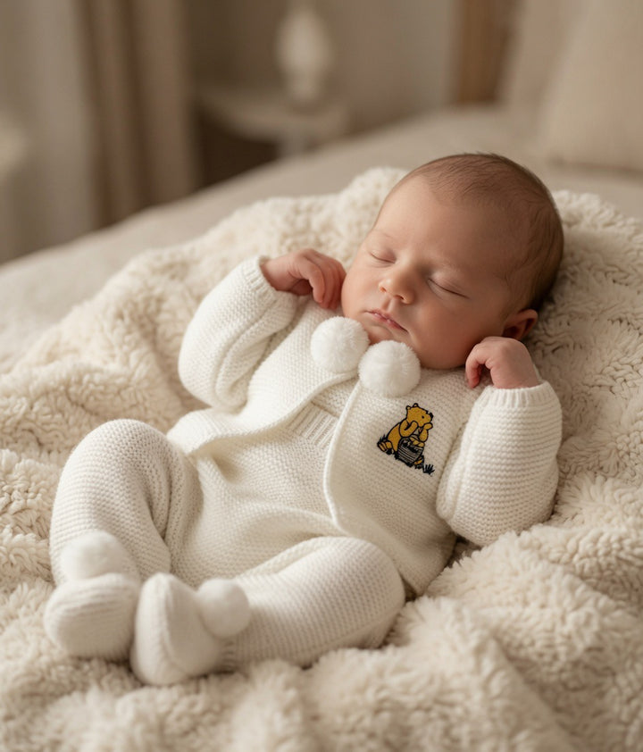 Dandelion White Embroidered Pom Set