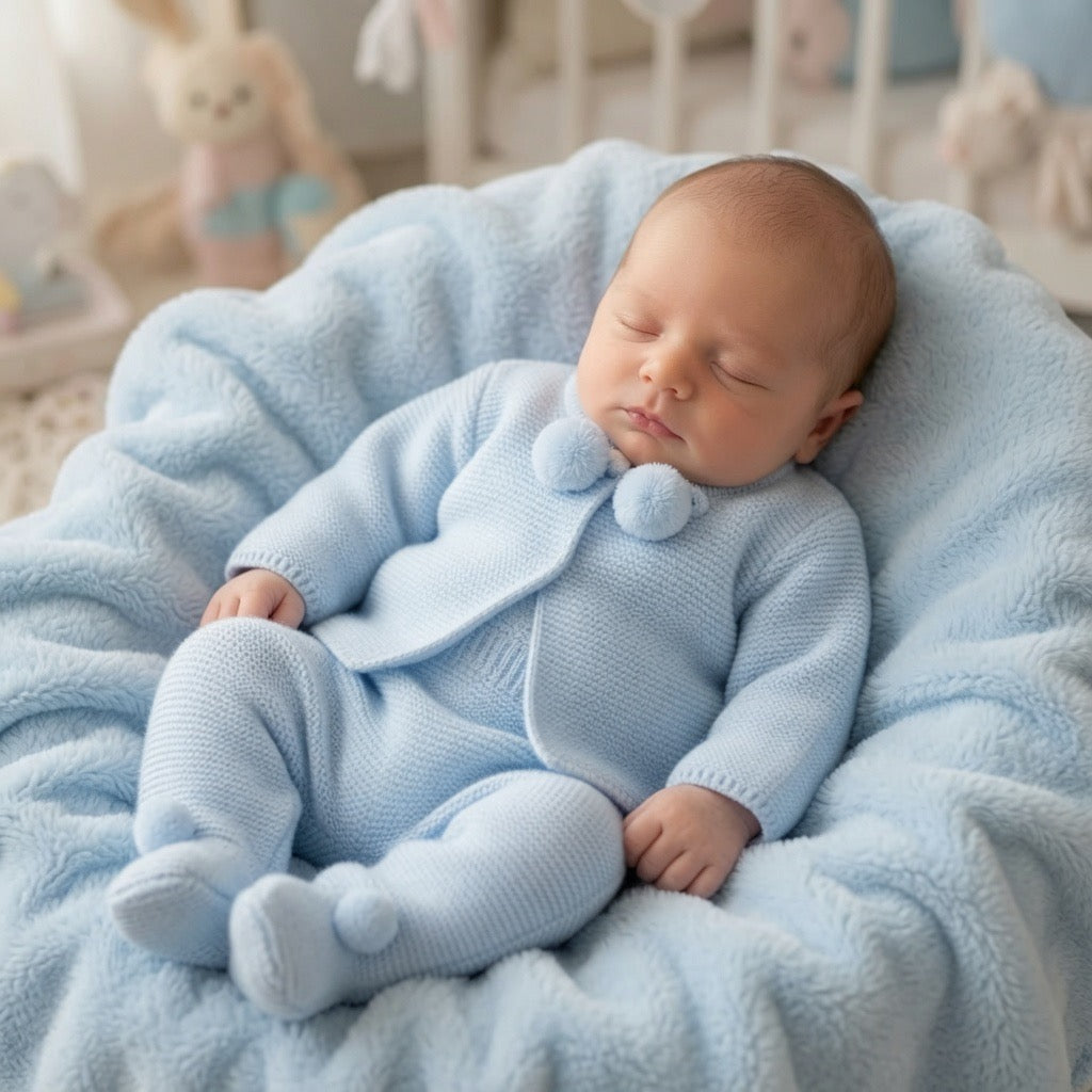 Blue Pom Pom Cardigan & Legging Set
