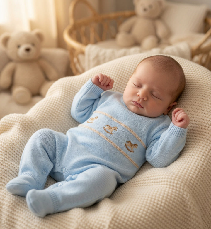 Dandelion Blue Rocking Horse Babygrow