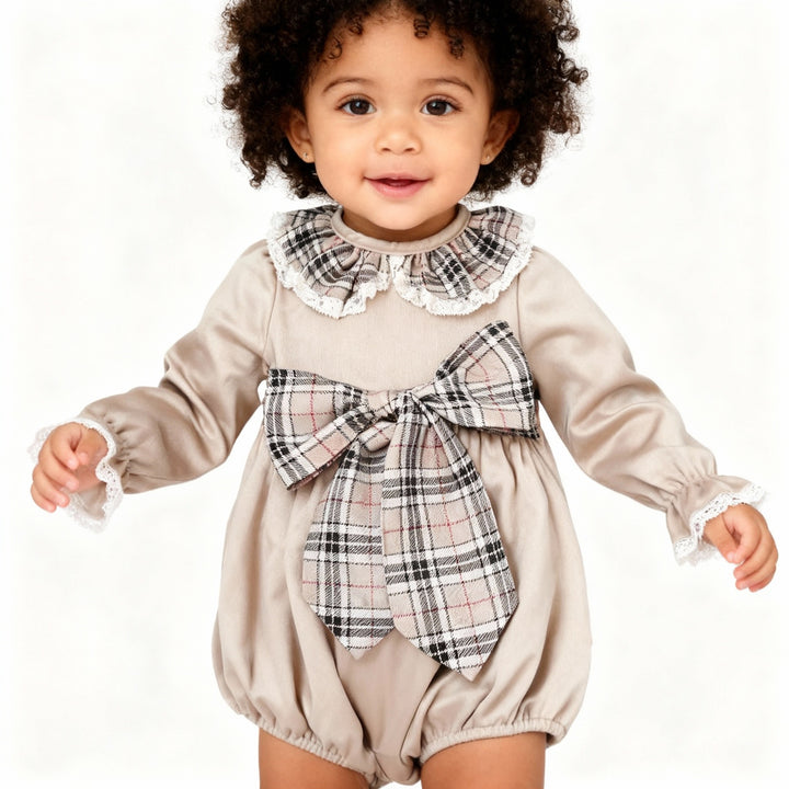 Fofettes Be Chic Beige Tartan Romper