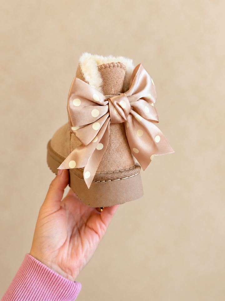 Beige Polka Bow Boot