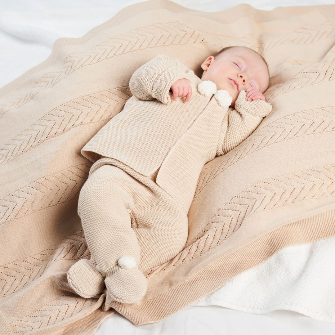 Beige Pom Pom Cardigan & Leggings Set