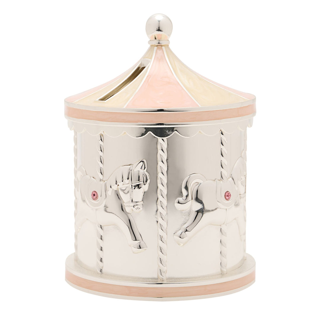 Bambino Silver Plated Pink Money Box Carousel